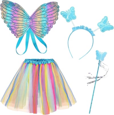 Betoverende Feestoutfit met Vlinders, Prinsessen- en Elfenvleugels voor Kinderen in Paars en Roze - Perfect voor Halloween, Carnaval en Verjaardagen met Accessoires