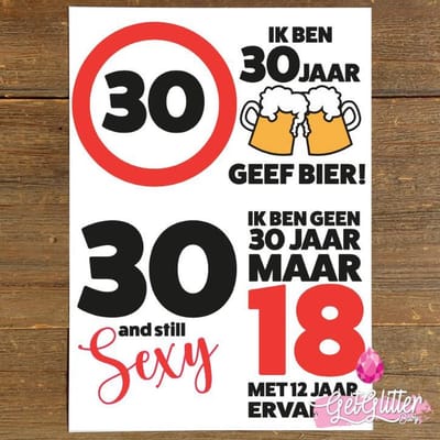 GetGlitterBaby® - Tijdelijke Tattoos / Tijdelijke Henna Festival Plak Tattoes / Nep Tatoeage voor Volwassenen / Fake Temporary Tattoo Sticker - Versiering 30 jaar Verjaardag - Man