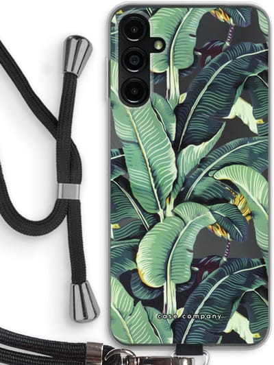 Case Company® - Hoesje met koord geschikt voor Samsung Galaxy A14 hoesje met Koord - Bananenbladeren - Telefoonhoesje met Zwart Koord - Bescherming aan alle Kanten en Over de Schermrand