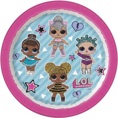 Kartonnen Bordjes lol suprise 19.5 cm rond 8 stuks