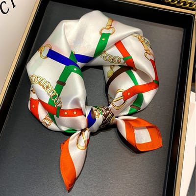 Dames Sjaal - Sjaals - Stola - Vierkante doek - Elegant Stijlvol Dames haar sjaal - Satijn zijde - Hals sjaaltje - Sjaaltje Satijn - Neksjaaltje - Omslagdoek Modesjaals - Neksjaal - Dames Halsdoek -Dame - 16210-Wit, 53*53cm