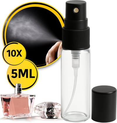 Parfum Verstuiver Navulbaar - Mini Parfum Flesje - Reisflesje - 10 stuks - Opzetstuk 2x - 5ml - Zwart - Compact - Elegant - Onweerstaanbaar