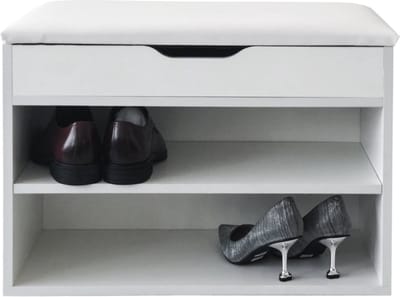 Halbankje met schoenen opbergvakken - schoenenbankje met zitkussen - wit