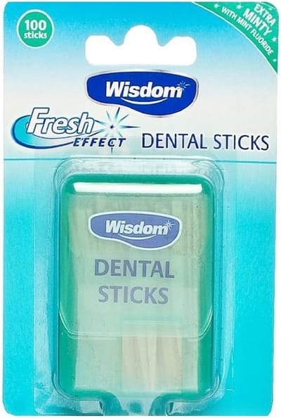 Wisdom Dental Sticks - 100 Tandenstokers met Verfrissende Mintsmaak - Houten Stokers voor Effectieve Tandplakverwijdering en Mondhygiëne - Handige en Duurzame Tandenstokers voor Dagelijks Gebruik - Voordelige Verpakking - Geschikt voor Volwassenen