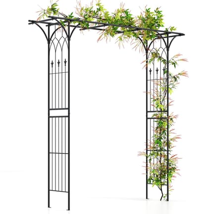 COSTWAY Rozenboog van metaal, tuinboog voor klimplanten, poortboog voor tuin, roengaas, klimhulp, klimhekwerk, klimboog voor achtertuin, veranda, bruiloft, feesten (206 x 53 x 206 cm, zwart)