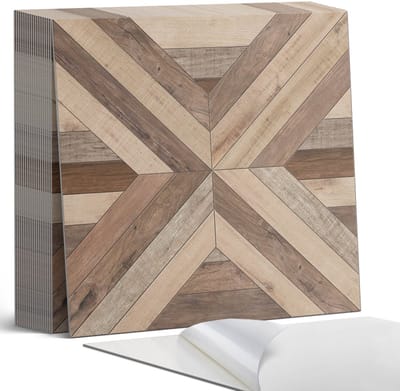 Coloray Plaktegels - Houten paneelpatroon Zelfklevende Tegels - 20 cm x 20 cm - Bruin Plaktegels - 20 stuks - Vierkant PVC Tegels - Plaktegels Badkamer - Plaktegels Vloer - Vinyl Tegels Zelfklevend - Wandtegel Zelfklevend