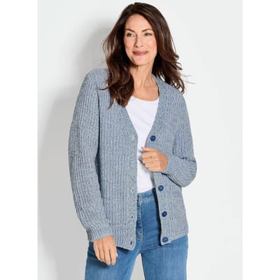 Tricot jasje van meerkleurig lintjesgaren - marine / wit / gedess. - Gr. 40 van Goldner Fashion