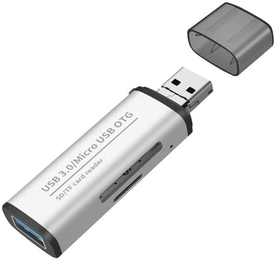 USB 3.0 + Micro-USB naar USB 3.0 Female + SD + Micro-SD (tf) kaartlezer adapter kabel connector - cardreader - geheugenkaart lezer voor o.a. telefoon en laptop - zilver