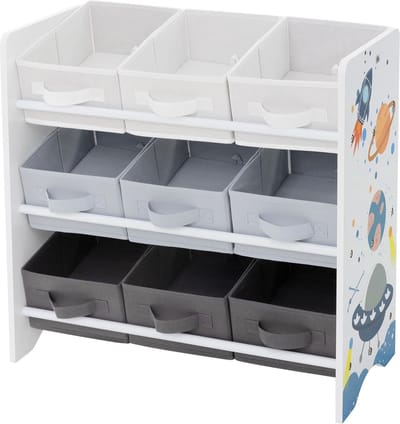 Kinderrek motief met 9 opbergdozen wit gemaakt van hout Joyz