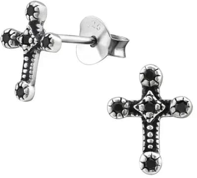 Aramat Jewels | Oorbellen | Zilveren Kruisjes Oorstekers – Meerdere Maten & Kleuren 925 Zilver | Zirkonia/Zwart-9x7mm | |7mm | Zilver | Kinderen, Volwassenen | Verkleurd niet