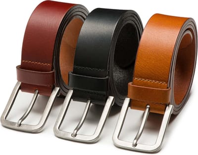 DTCH.FIT Herenriem Leer Mason - Riem Zwart, Bruin & Cognac - Jeans Broekriem - Riemmaat 85cm - Totale lengte 100cm - 3 Stuks