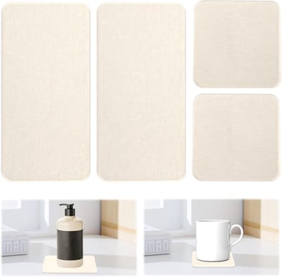 Waterabsorberende Diatomiet Onderzetters - Set van 4 voor Keuken en Badkamer, Ideaal voor Afvoer, Zeepdispenser en Badkamertray