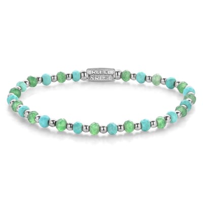 Rebel & Rose - armband - kralenarmband - Blue Green Adventure - RR-40144-S – Blauw Turkoois - 16.5 CM - 4 MM