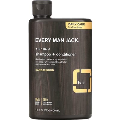 2-in-1 Dagelijkse Shampoo & Conditioner, Alle Haartypes, Sandelhout, 400 ml (13.5 fl oz) black