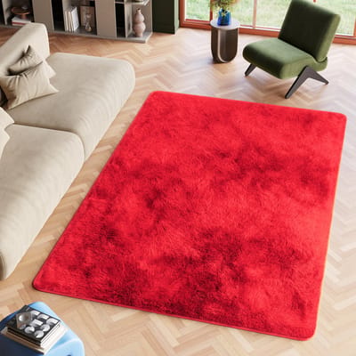 Tapiso Silk Vloerkleed Rood Hoogpolig Woonkamer Slaapkamer Tapijt Maat- 140x200