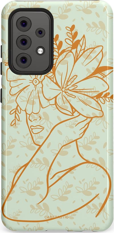 Casetastic hoesje geschikt voor Samsung Galaxy A52 (2021) 5G / Samsung Galaxy A52 (2021) 4G - Dubbellaagse bescherming - Minimal Bloom - Fashion Case - Crème Lichtgrijs