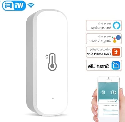 Temperatuur Vochtigheidssensor - Slimme Wifi Monitor - Binnenklimaat Bewaken - Mobiele App Connectie - 1 Stuk - Wit
