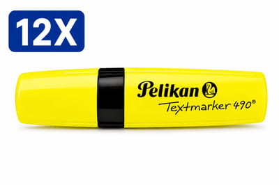 Pelikan 490 Markeerstift Geel - Set van 12 Stuks - Fluorescerende Highlighter Textmarker met Wigvormige Punt - Snel Drogend voor School Kantoor en Studie