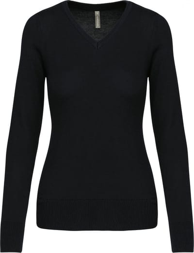Pullover/Cardigan Dames XS Kariban V-hals Lange mouw Black 50% Katoen, 50% Acryl