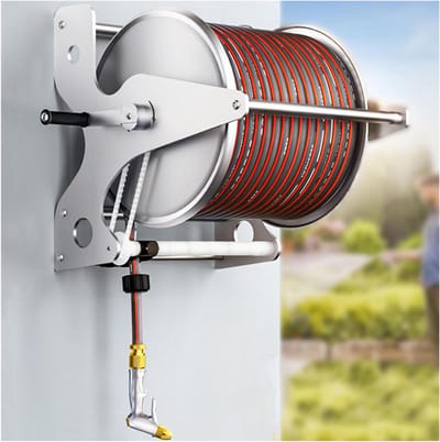 RVS Tuinslanghaspel - Wandslanghouder - Gazon Bewateren - Automatisch Geleidingssysteem - 15-40 Meter Slang - Zilver