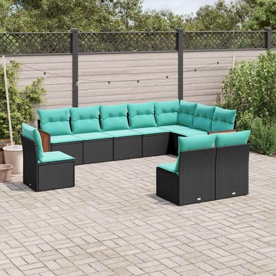 vidaXL - 10-delige - tuinbankset - met - kussens - van - zwart - polyrotan