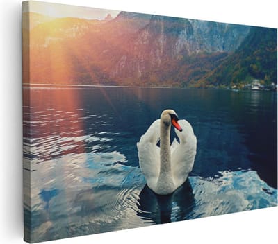 Artaza Canvas Schilderij Zwaan - 30x20 cm - Klein - Wanddecoratie Vogels - Muurdecoratie Bergen - Kamer Accessoires Woonkamer