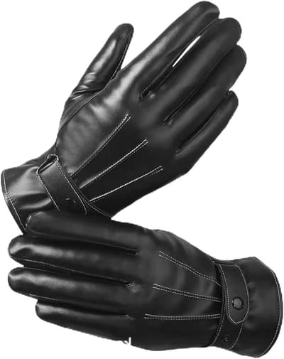 Heren leren winterhandschoenen met touchscreen, warm gevoerd en thermisch voor buitenactiviteiten, autorijden en kamperen