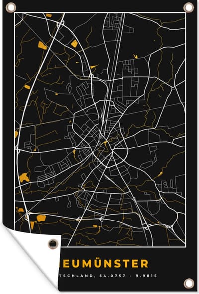 Muurdecoratie Duitsland – Black and Gold – Neumünster – Stadskaart – Kaart – Plattegrond - 120x180 cm - Tuinposter - Tuindoek