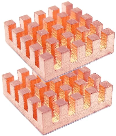 Koellichaam van koper met warmtegeleidende pads - 20 x 20 x 6 mm voor CPU, IC-chip en printplaat - 2 stuks