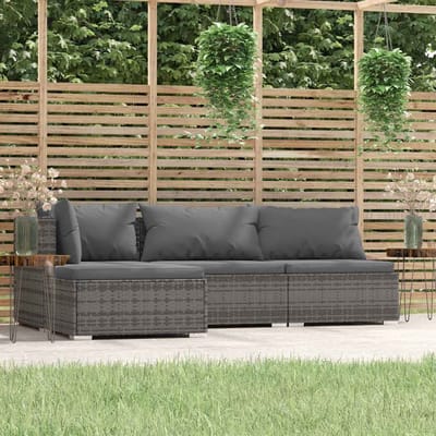 vidaXL - 4-delige - Loungeset - met - kussens - poly - rattan - grijs