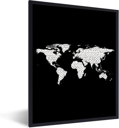 Poster in lijst - Fotolijst 60x80 cm - Posters - Wereldkaart - Design - Driehoek - Posterlijst zwart - Decoratie - Wanddecoratie woonkamer - Muurdecoratie slaapkamer