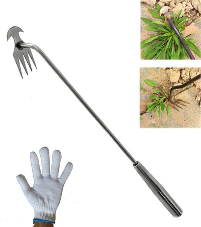 Premium onkruid wieden gereedschap met lange steel en 4 tanden - ideaal voor tuinieren