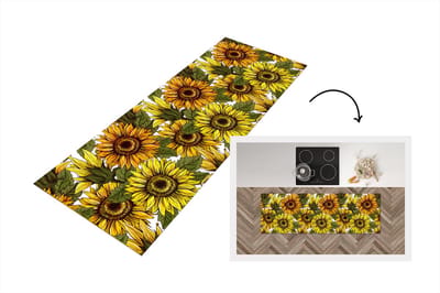 Keukenloper - Loper keuken - Zonnebloem - Vintage - Design - 150x50 cm - Keukenloper vinyl