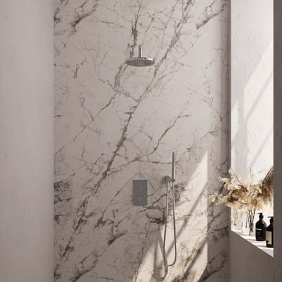 Brauer Chrome Carving thermostatische inbouw regendouche 3-weg omstelling SET 27 met 20 cm douchekop en gebogen muurarm en staaf handdouche en doucheslang en wandaansluitbocht chroom