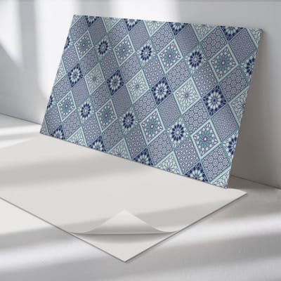 Wallfluent Vinyl Wandpaneel - Geometrische patronen in mozaïek Zelfklevend Muurpaneel - 100 cm x 50 cm - Turkoois Vinyl Wandpaneel - 1 stuk - Rechthoekig Wandbekleding Vinyl - Patroon Wandpaneel - Vinyl Wandbekleding - Wandpaneel Keuken en Badkamer