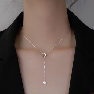 925 Sterling Zilver Zirkonia Sterren Ketting Voor Vrouwen Hol Design Elegante Sleutelbeenketting Ketting Sieraden Creatieve Cadeaus gray