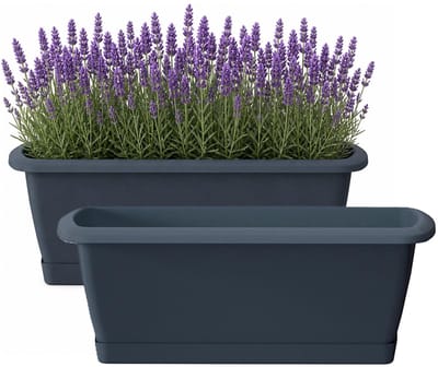 Prosperplast Plantenbak Respana - 2x - antaciet- met onderzetter - 49 x 18 cm - bloembak