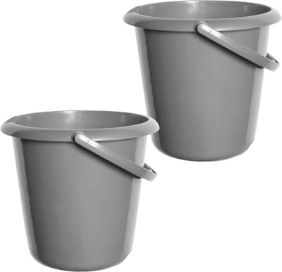 Whitefurze Emmer - 2x stuks - 10 liter - Kunststof - Grijs - 30 x 30 x 28 cm