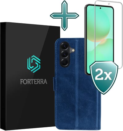 Hoesje Met 2x Screenprotector - Geschikt voor Samsung Galaxy A36 - Luxe Pasjeshouder - Flip Case - Bookcase Portemonee - Kunstleer Book Case - Flipcase Hoes - Book Cover - Walletcase - Portemonneehoes - Donkerblauw