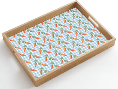 Dienblad hout 50x35 cm - Schootdienblad - Wortels - Oranje - Blauw - Geruit - Borrelplank rechthoek - Plateau dienbladen