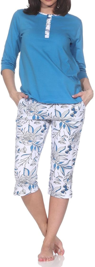 Prachtige damespyjama met korte mouwen en capri broek in bloemenprint - ook in oversize