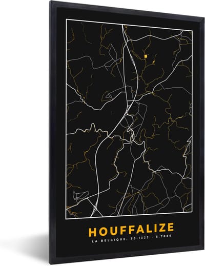 Fotolijst incl. Poster - Houffalize - Goud - Stadskaart - Plattegrond - Kaart - 40x60 cm - Posterlijst