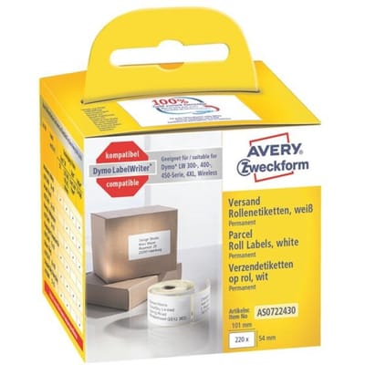 Avery-Zweckform Rol met etiketten Compatibel vervangt DYMO, Seiko 99014, S0722430 101 x 54 mm Papier Wit 220 stuk(s) Permanent hechtend