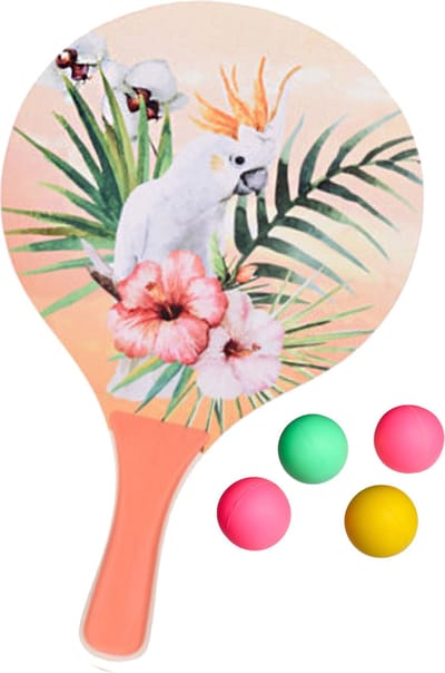 Summertime Beachball set - hout - oranje - strand sport speelset - met 5x balletjes