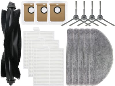 Vervangende Onderdelen - 15-Delige - Geschikt voor Tapo RV30 Max Plus/RV20 Max Plus Robotstofzuiger - 1 Rolborstel, 4 Zijborstels, 3 HEPA-Filters, 3 Stofzakken, 4 Dweilpads - Accessoireset