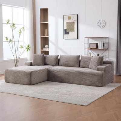 Modulaire compressiebank met chaise longue - Grijs Chenille stof - Wolkachtig comfort- Gevuld met 30D hoog-elastisch schuim, antislipbodem, inclusief kussen - Geschikt voor woonkamer, slaapkamer en thuiskantoor