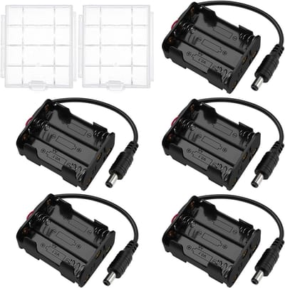 Batterijhouder AA - Batterij Box - Elektronica Projecten - Met DC Stekker - 5 Stuks - Zwart