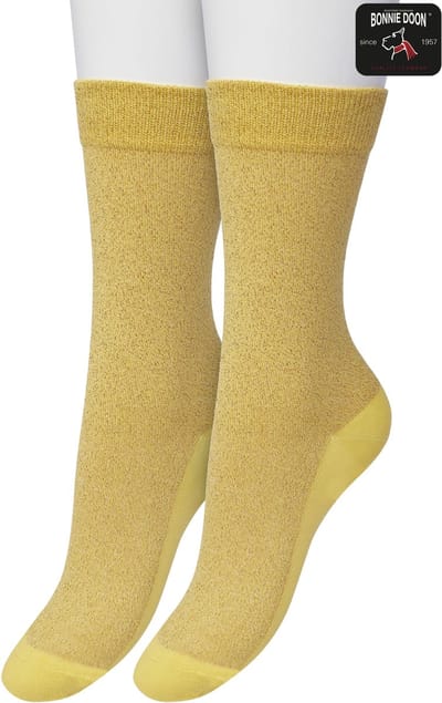 Bonnie Doon Set Katoenen Glitter Sokken Dames Geel maat 36/42 - Set met 2 paar Sokken - Glitter Subtiel - Katoen met zachte Lurex - Zachte Sokken - Gladde Naden - Perfecte Pasform - 2 pack - Multipack - Sulphur Geel - OL05113802.368
