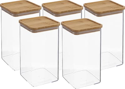 5Five - 5x - Keuken opslag voorraadpot - Berlino - kunststof/bamboe - 1500 ml - voedsel - 10 x 20 cm