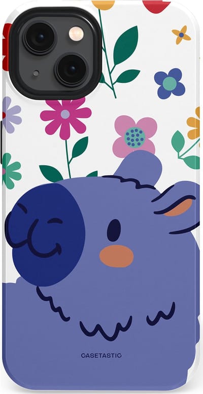 Casetastic Hoesje Geschikt voor Apple iPhone 13 Magsafe - Stijlvolle Beschermende Duo-layer Case - Capibara Bloempje Blauw